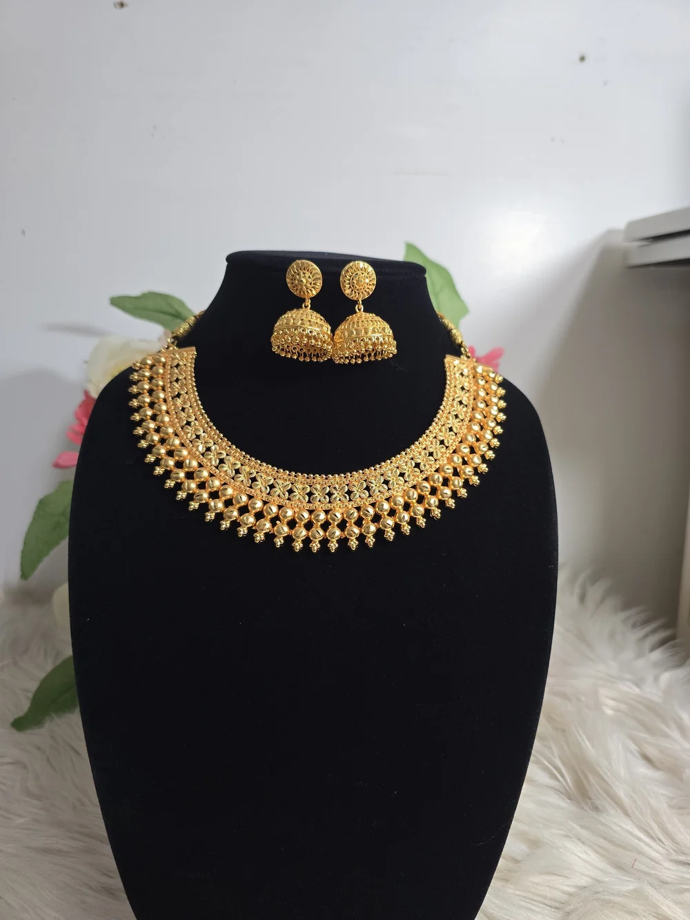 Traditional Gold-Tone Jhumka Necklace Set for Women